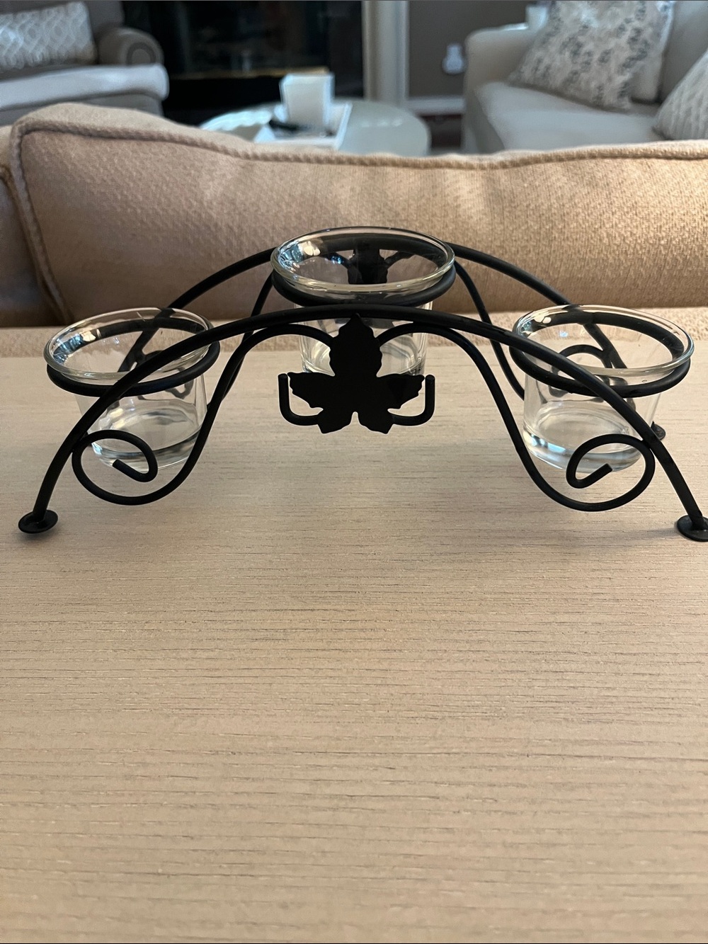 Black Metal and Glass 3-Tealight Candle Holder